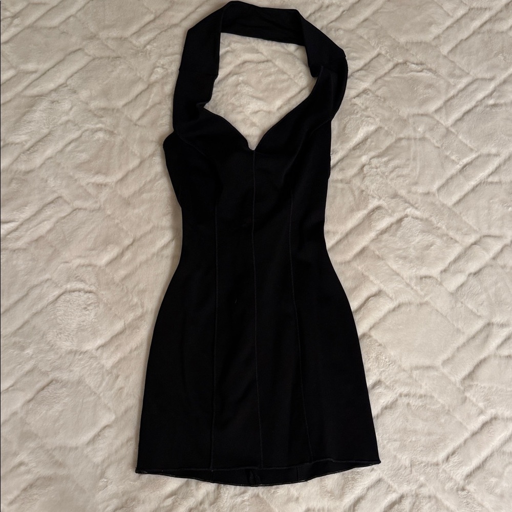 Bebe Sleek Black Halter Dress